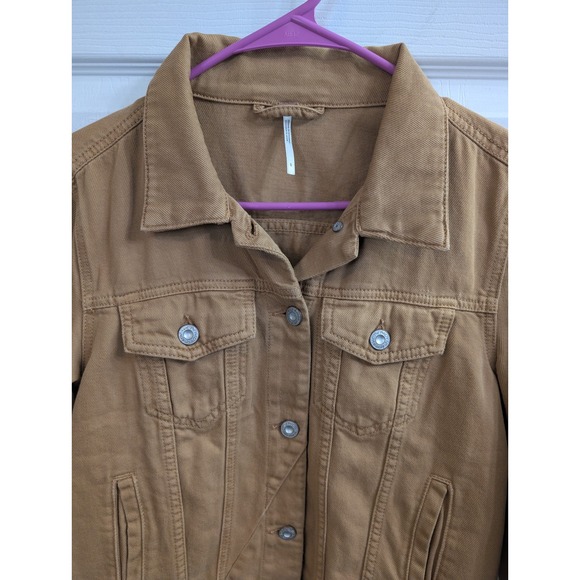 Free People Rumors Denim Jacket Womens Warm Sands Cotton - Size S - Picture 5 of 6